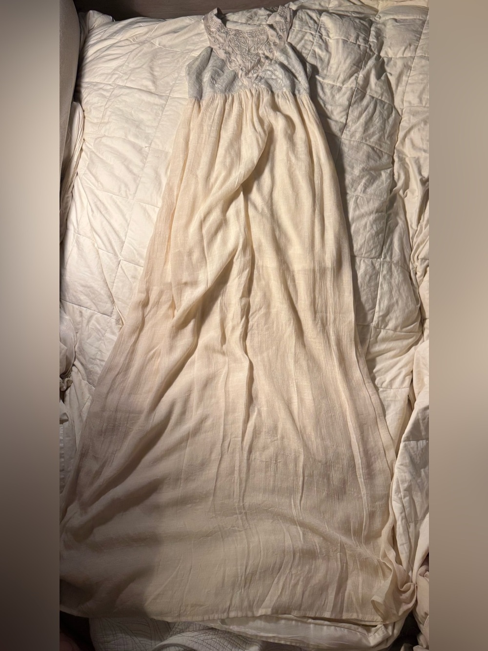 Flying Tomato size S Ivory Gray Embroidered Boho Empire Maxi Dress - Picture 2 of 10